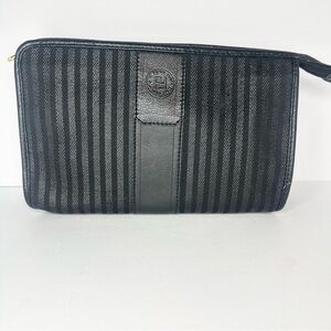 FENDI Black Pouch Clutch Bag Vintage Classic Pattern Sophisticated